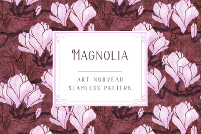 Magnolia art nouveau seamless pattern