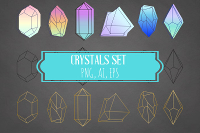 Crystals Set Neon Gold Black - Ai Eps Png