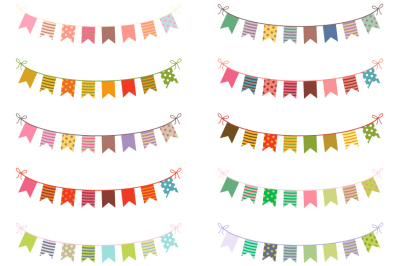 Cute colorful bunting clipart set, Birthday banner flags clip art