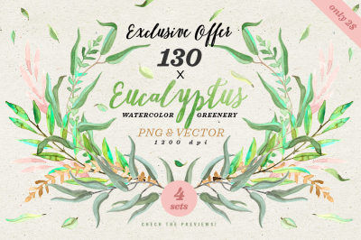 -90% Greenery Watercolor Eucalyptus 1