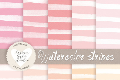 Watercolour Rose Stripes Digital Papers, watercolor digital paper, watercolour pastel, digital papers, watercolour papers