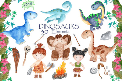 Watercolor Dinosaurs clipart