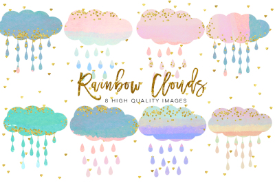 baby clouds clip art, Watercolor fluffy clouds and rain drops, digital papers, magical clipart, nursery art, children decor, whimsical