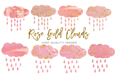 rose gold cloud clip art, pink gold cloud clip art, Clipart Instant Download, party decor, nursery room DIY decor, pastel clip art, rain