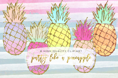 pineapple clip art, Gold Pineapples, gold pineapple clip art, Gold Texture Pineapples, Gold foil pineapples, Summer Clip Art, Tropical
