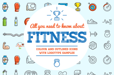 Awesome Fitness Gym Icons and Logo Set