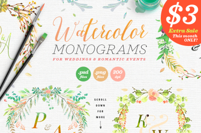 6 Watercolor Wedding Monograms III