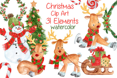Watercolor Christmas kids clipart
