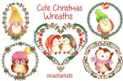 Watercolor Christmas wreaths clipart