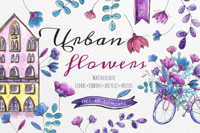Urban Flowers - Watercolor clipart