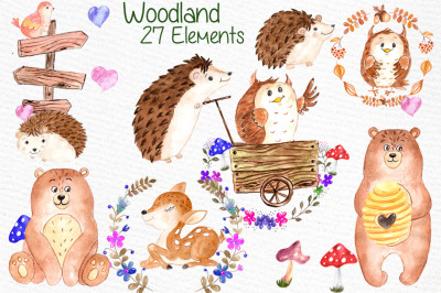 Watercolor forest animals clipart