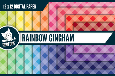 Rainbow gingham digital paper