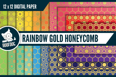 Rainbow gold foil honeycomb digital paper