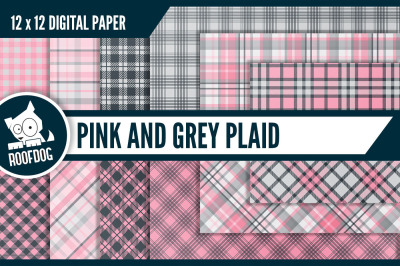 Pink and grey plaid digital paper