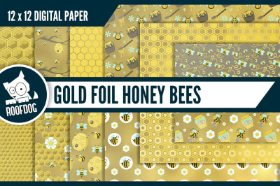Gold foil honey bee digital paper