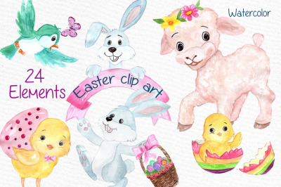 Watercolor Easter kids clipart