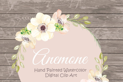 Watercolor Anemone Blush clipart, watercolor flower, Pink Floral Clipart, Wedding Clip Art, wedding invitation, watercolour clipart