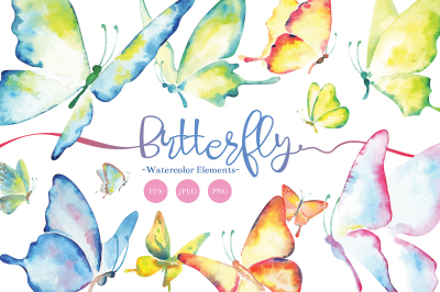 Butterfly Watercolor Elements
