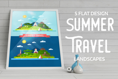 Summer Island Travel Flat Landscapes