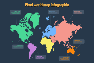 Vector pixel world map infographics