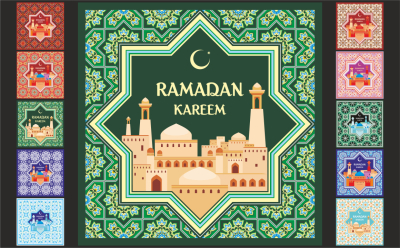 Ramadan. Greeting cards set.