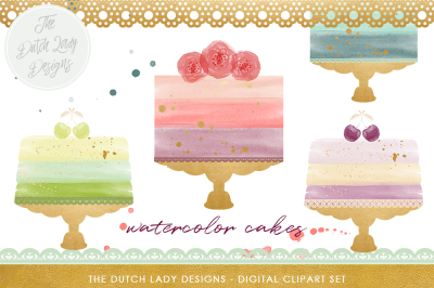 Watercolor Wedding Cake Clipart Set