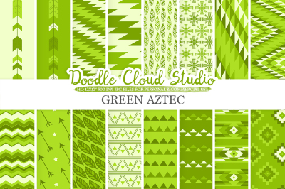 Green Aztec digital paper Tribal patterns native triangles geometric ethnic arrows background Instant Download for Personal & Commercial Use