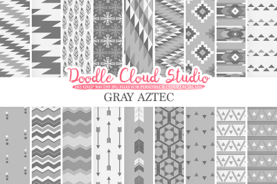 Gray Aztec digital paper Tribal patterns native triangles geometric ethnic arrows background Instant Download for Personal & Commercial Use