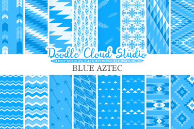Blue Aztec digital paper Tribal patterns native  triangles geometric ethnic arrows background Instant Download for Personal & Commercial Use