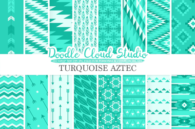 Aqua Aztec digital paper Tribal patterns native  triangles geometric ethnic arrows background Instant Download for Personal & Commercial Use