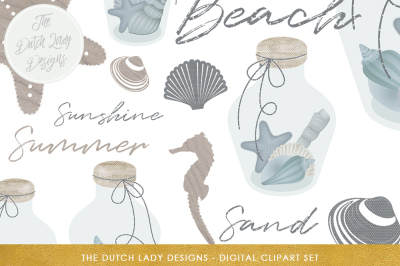 Sea &amp; Beach Glass Bottle Clipart Set
