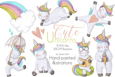 Cute Unicorns Hand-painted clipart