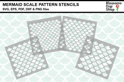 Mermaid Scale Pattern Stencils SVG, EPS, PDF, DXF &amp; PNG files