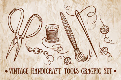 Vintage handicraft tools graphic set