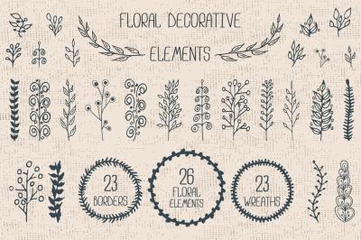 Set of floral decorative elements