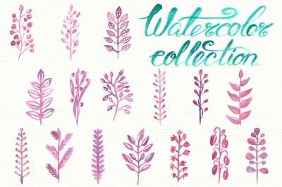 Set of watercolor floral elements