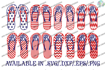Monogram Patriotic Flip Flops - SVG, DXF, EPS Cut Files