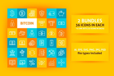 Bitcoin Line Art Icons
