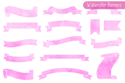 Pink Watercolor Ribbon Banner Clipart