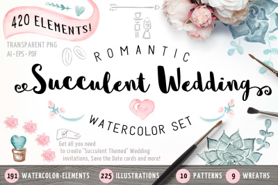 Succulent Wedding Watercolor Set