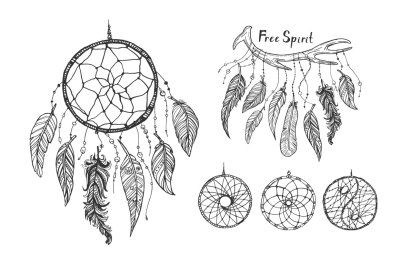 Vector dream catchers and feathers