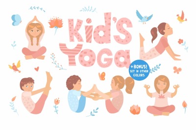 Yoga kids set. Vector illustrations.