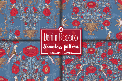 4 Denim Rococo Seamless Pattern