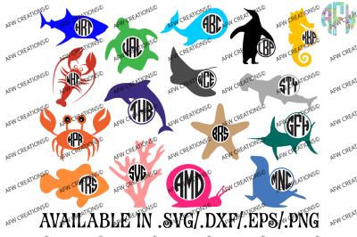 Monogram Ocean Animals - SVG, DXF, EPS Cut Files
