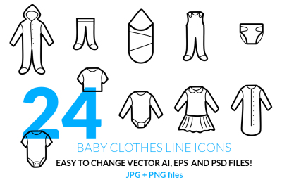 Baby Clothes Line Icons Set