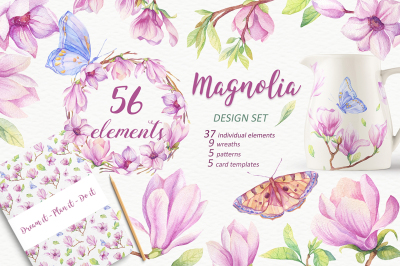 Watercolor Magnolia Design Pack