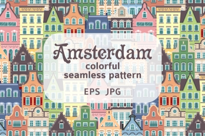 Seamless pattern of Holland old houses facades