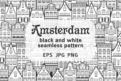 Seamless pattern of line style Holland old houses