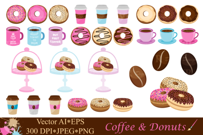 Coffee and Donuts Clipart - Vector