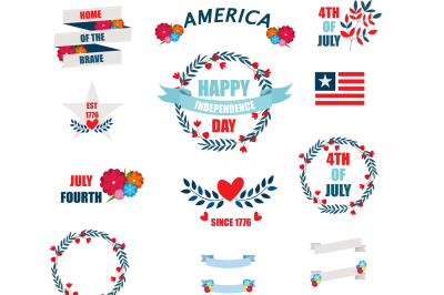 Floral 4th July independence day vector illustration pack
